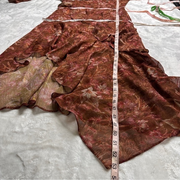 Marchesa Notte Floral Chiffon Asymmetrical Ruffle Dress in Rust Womens 8 - Picture 15 of 16